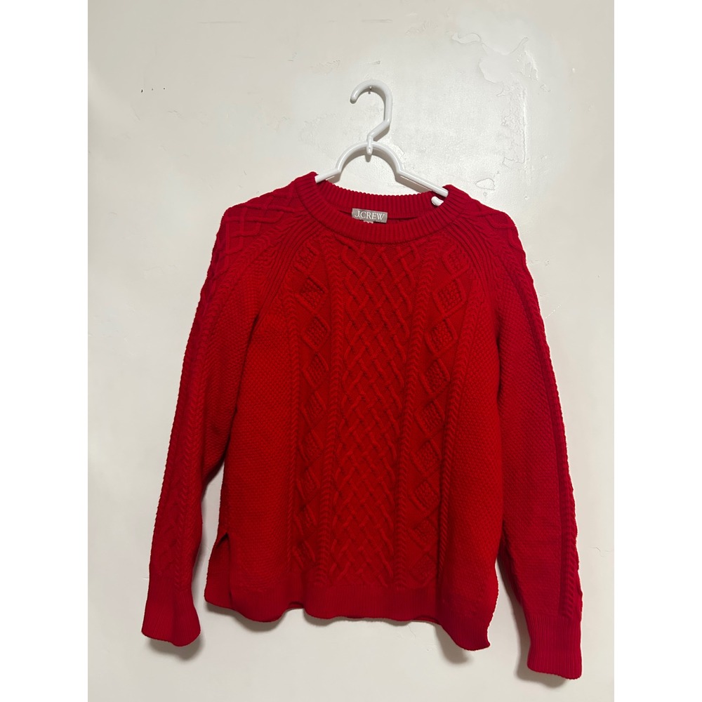 J.Crew Womens Red 100% Cotton Cable Knit Crewneck Sweater Size Small